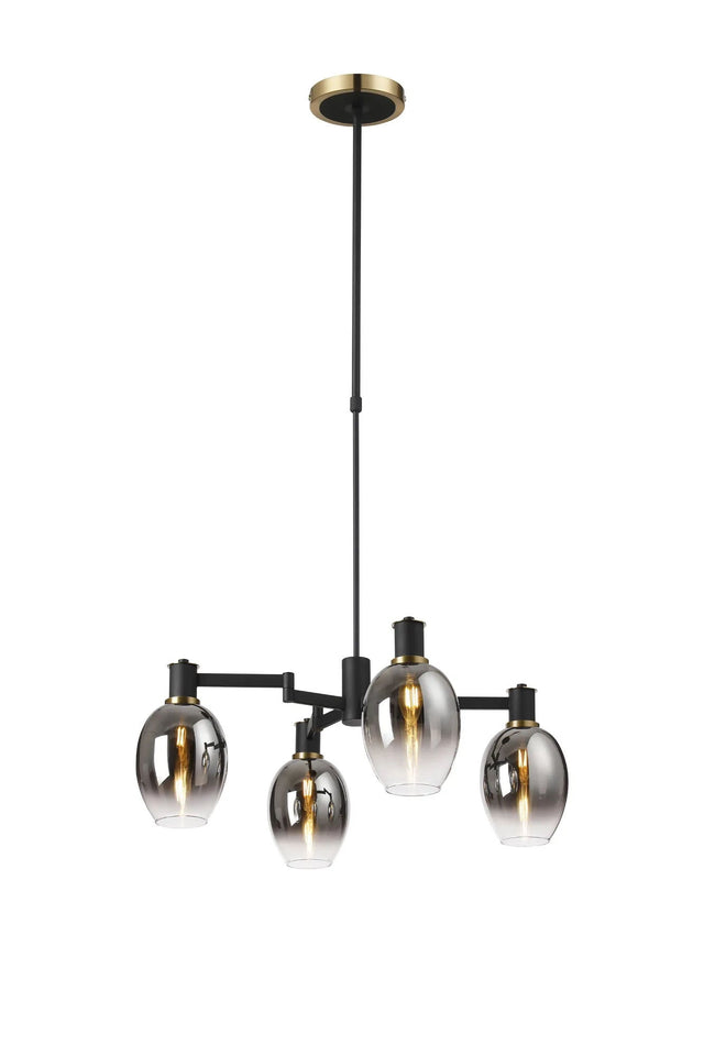 Adamson Swing Arm Telescopic Pendant 4 x E14 Brass/Satin Black/Smoke Fade Wine Glass Glass
