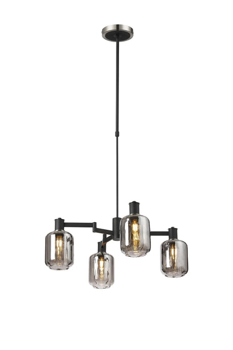 Adamson Swing Arm Telescopic Pendant 4 x E14 Satin Nickel/Satin Black/Smoke Striped Cylinder Glass