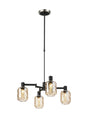 Adamson Swing Arm Telescopic Pendant 4 x E14 Satin Nickel/Satin Black/Amber Twisted Cylinder Glass