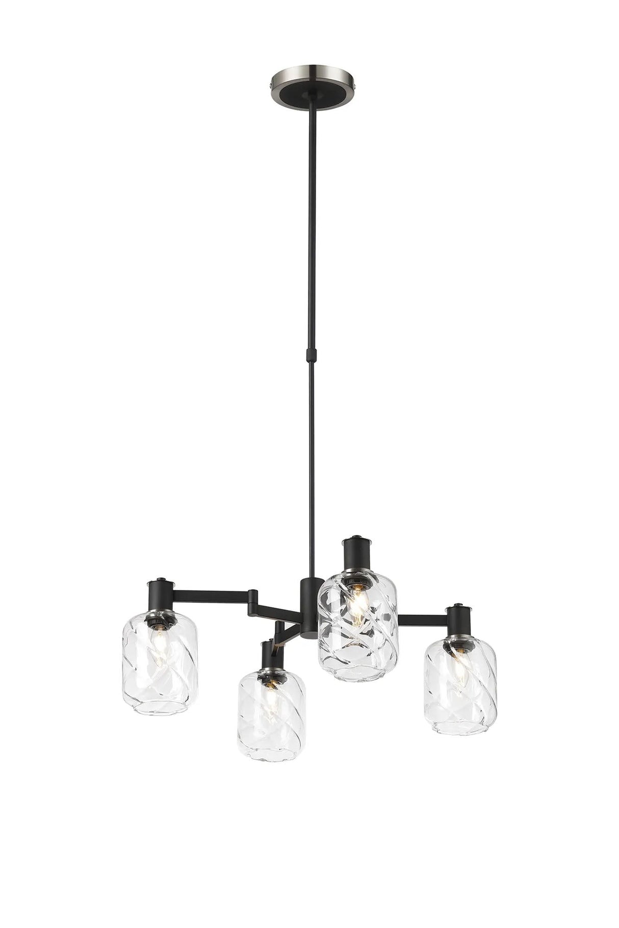 Adamson Swing Arm Telescopic Pendant 4 x E14 Satin Nickel/Satin Black/Clear Twisted Cylinder Glass