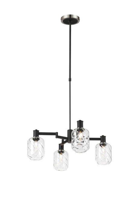 Adamson Swing Arm Telescopic Pendant 4 x E14 Satin Nickel/Satin Black/Clear Twisted Cylinder Glass