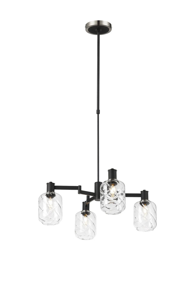 Adamson Swing Arm Telescopic Pendant 4 x E14 Satin Nickel/Satin Black/Clear Twisted Cylinder Glass