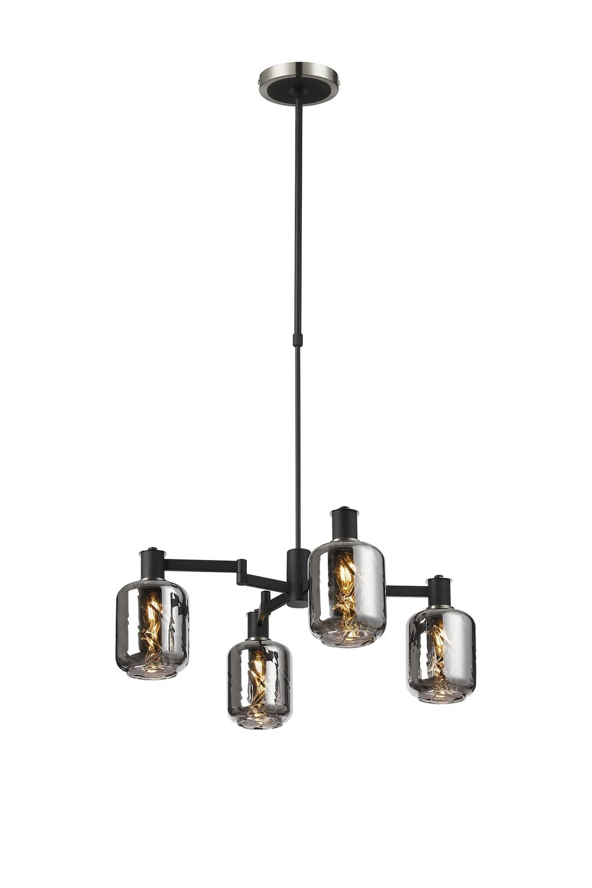 Adamson Swing Arm Telescopic Pendant 4 x E14 Satin Nickel/Satin Black/Smoke Twisted Cylinder Glass
