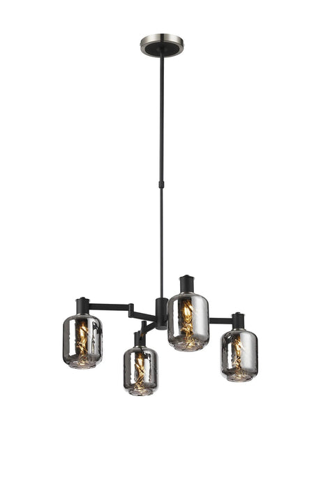 Adamson Swing Arm Telescopic Pendant 4 x E14 Satin Nickel/Satin Black/Smoke Twisted Cylinder Glass