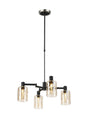 Adamson Swing Arm Telescopic Pendant 4 x E14 Satin Nickel/Satin Black/Amber Uniform Dimple Cylinder Glass