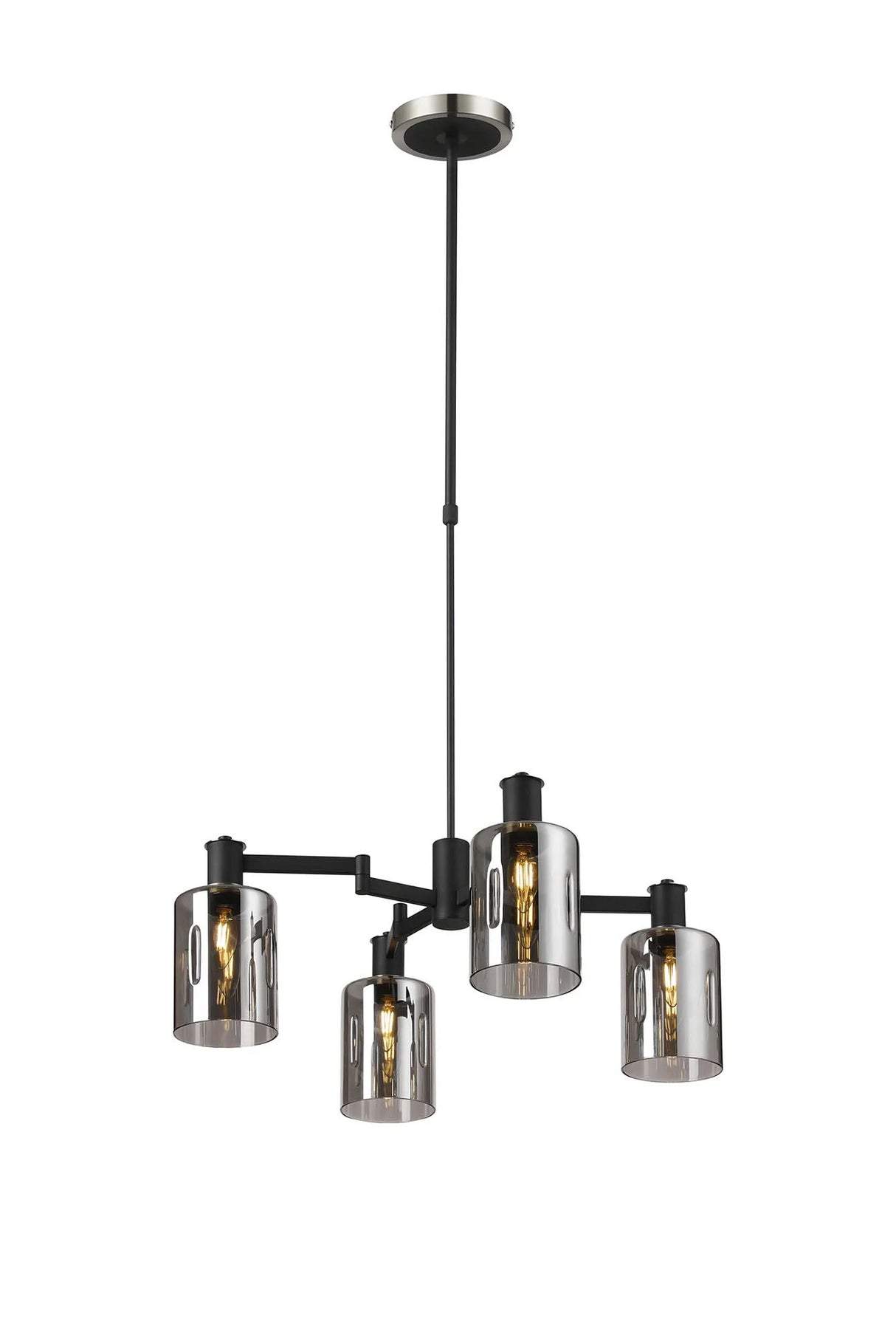 Adamson Swing Arm Telescopic Pendant 4 x E14 Satin Nickel/Satin Black/Smoke Uniform Dimple Cylinder Glass
