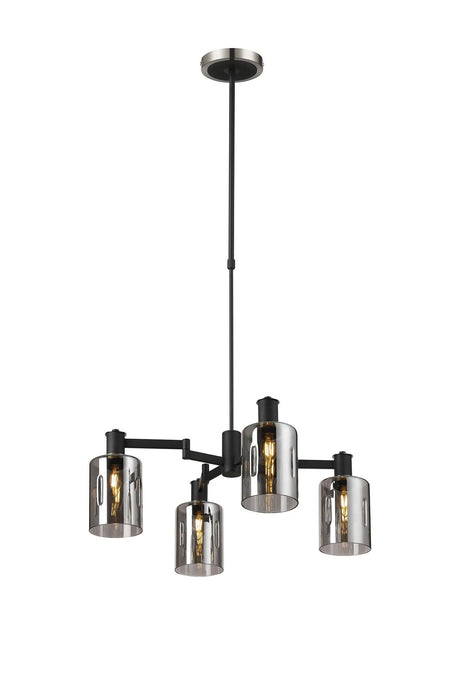 Adamson Swing Arm Telescopic Pendant 4 x E14 Satin Nickel/Satin Black/Smoke Uniform Dimple Cylinder Glass