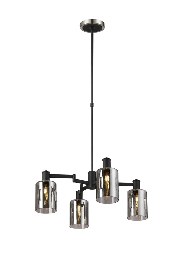 Adamson Swing Arm Telescopic Pendant 4 x E14 Satin Nickel/Satin Black/Smoke Uniform Dimple Cylinder Glass