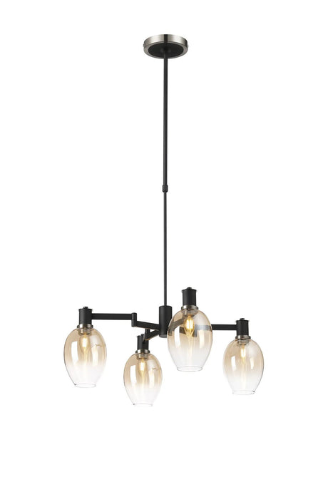 Adamson Swing Arm Telescopic Pendant 4 x E14 Satin Nickel/Satin Black/Amber Fade Wine Glass Glass