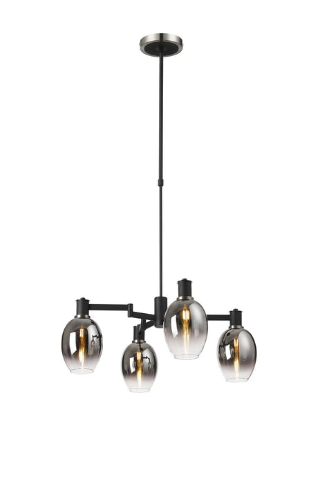 Adamson Swing Arm Telescopic Pendant 4 x E14 Satin Nickel/Satin Black/Smoke Fade Wine Glass Glass