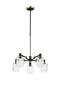 Adamson Swing Arm Telescopic Pendant 5 x E14 Brass/Satin Black/Clear Striped Cylinder Glass