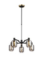Adamson Swing Arm Telescopic Pendant 5 x E14 Brass/Satin Black/Smoke Striped Cylinder Glass