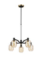 Adamson Swing Arm Telescopic Pendant 5 x E14 Brass/Satin Black/Amber Twisted Cylinder Glass