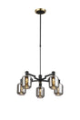Adamson Swing Arm Telescopic Pendant 5 x E14 Brass/Satin Black/Smoke Twisted Cylinder Glass