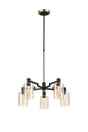 Adamson Swing Arm Telescopic Pendant 5 x E14 Brass/Satin Black/Amber Uniform Dimple Cylinder Glass
