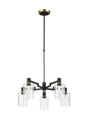 Adamson Swing Arm Telescopic Pendant 5 x E14 Brass/Satin Black/Clear Uniform Dimple Cylinder Glass