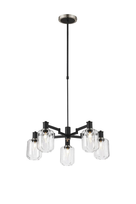 Adamson Swing Arm Telescopic Pendant 5 x E14 Satin Nickel/Satin Black/Clear Striped Cylinder Glass