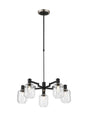 Adamson Swing Arm Telescopic Pendant 5 x E14 Satin Nickel/Satin Black/Clear Striped Cylinder Glass