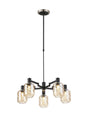 Adamson Swing Arm Telescopic Pendant 5 x E14 Satin Nickel/Satin Black/Amber Twisted Cylinder Glass