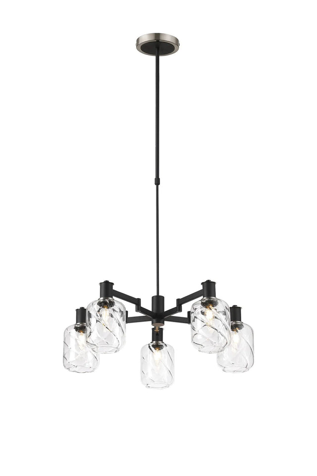 Adamson Swing Arm Telescopic Pendant 5 x E14 Satin Nickel/Satin Black/Clear Twisted Cylinder Glass