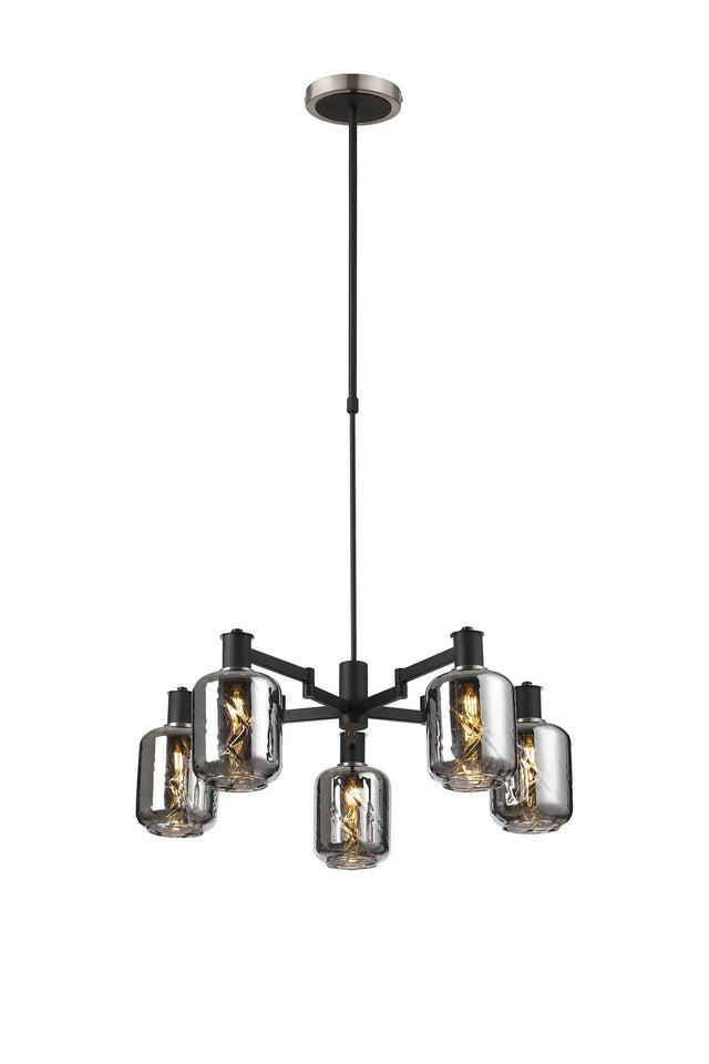 Adamson Swing Arm Telescopic Pendant 5 x E14 Satin Nickel/Satin Black/Smoke Twisted Cylinder Glass
