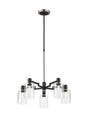 Adamson Swing Arm Telescopic Pendant 5 x E14 Satin Nickel/Satin Black/Clear Uniform Dimple Cylinder Glass