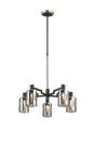 Adamson Swing Arm Telescopic Pendant 5 x E14 Satin Nickel/Satin Black/Smoke Uniform Dimple Cylinder Glass