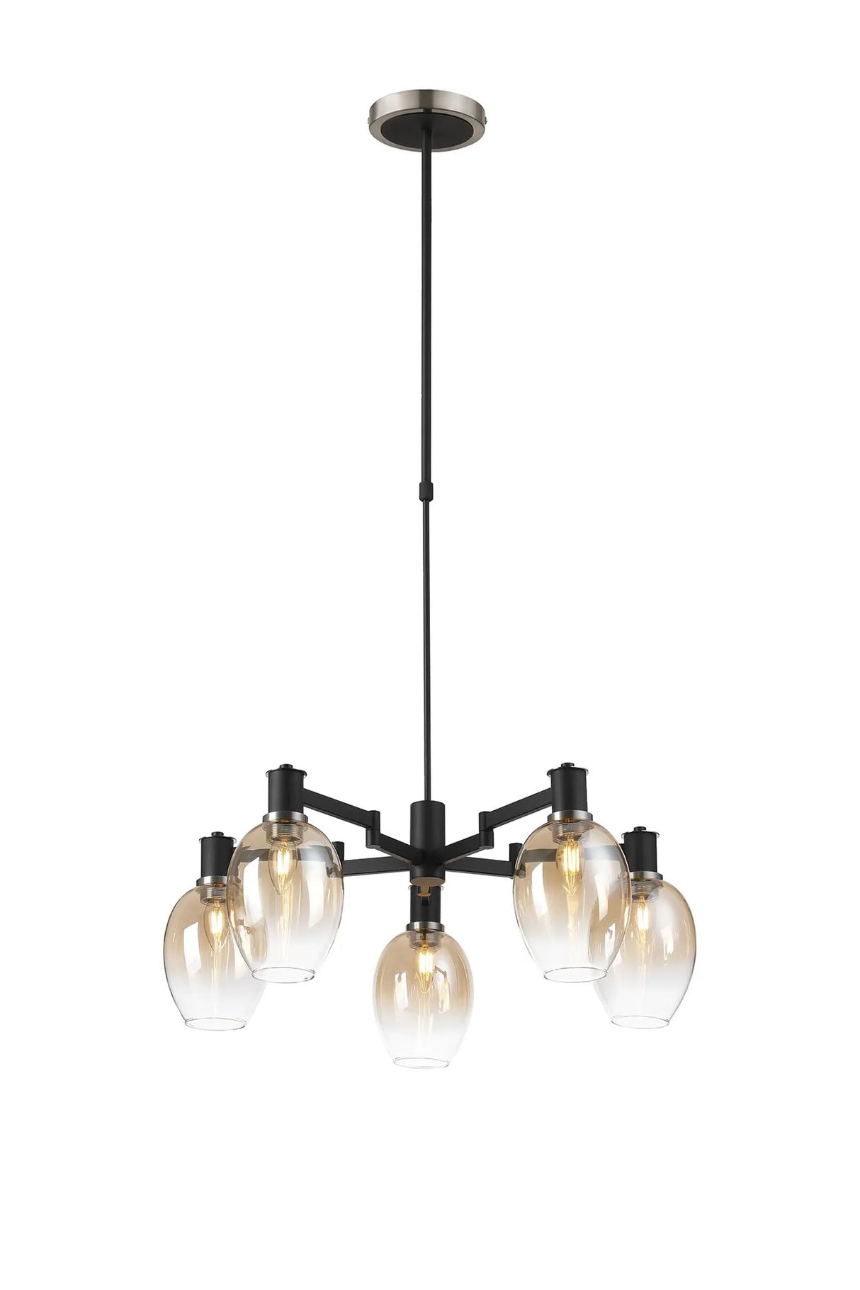 Adamson Swing Arm Telescopic Pendant 5 x E14 Satin Nickel/Satin Black/Amber Fade Wine Glass Glass