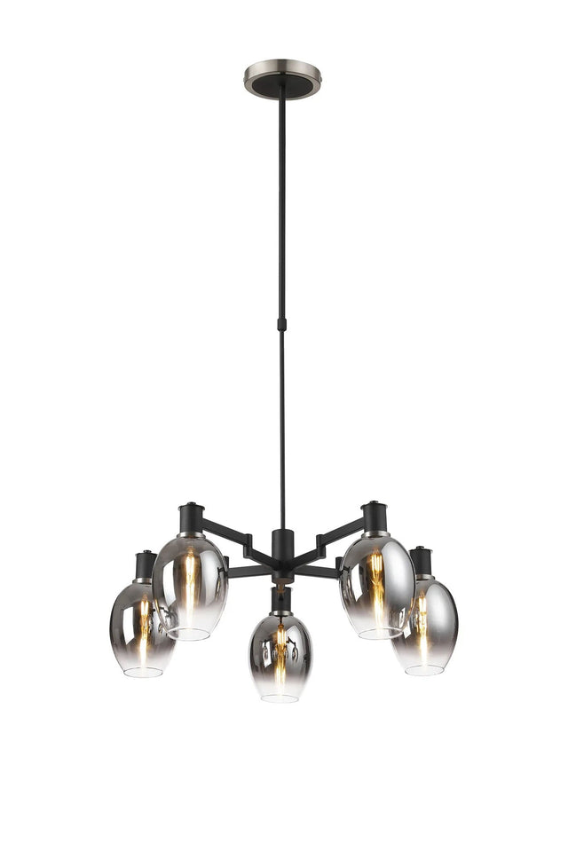 Adamson Swing Arm Telescopic Pendant 5 x E14 Satin Nickel/Satin Black/Smoke Fade Wine Glass Glass