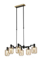 Adamson Swing Arm Telescopic Linear Pendant 6 x E14 Brass/Satin Black/Amber Striped Cylinder Glass
