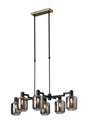 Adamson Swing Arm Telescopic Linear Pendant 6 x E14 Brass/Satin Black/Smoke Striped Cylinder Glass