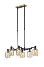 Adamson Swing Arm Telescopic Linear Pendant 6 x E14 Brass/Satin Black/Amber Twisted Cylinder Glass