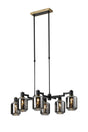 Adamson Swing Arm Telescopic Linear Pendant 6 x E14 Brass/Satin Black/Smoke Twisted Cylinder Glass