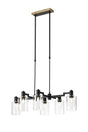 Adamson Swing Arm Telescopic Linear Pendant 6 x E14 Brass/Satin Black/Clear Uniform Dimple Cylinder Glass
