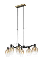 Adamson Swing Arm Telescopic Linear Pendant 6 x E14 Brass/Satin Black/Amber Fade Wine Glass Glass