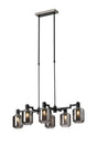 Adamson Swing Arm Telescopic Linear Pendant 6 x E14 Satin Nickel/Satin Black/Smoke Striped Cylinder Glass