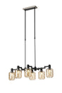 Adamson Swing Arm Telescopic Linear Pendant 6 x E14 Satin Nickel/Satin Black/Amber Twisted Cylinder Glass