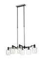 Adamson Swing Arm Telescopic Linear Pendant 6 x E14 Satin Nickel/Satin Black/Clear Twisted Cylinder Glass