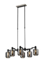 Adamson Swing Arm Telescopic Linear Pendant 6 x E14 Satin Nickel/Satin Black/Smoke Twisted Cylinder Glass