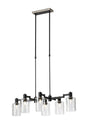 Adamson Swing Arm Telescopic Linear Pendant 6 x E14 Satin Nickel/Satin Black/Clear Uniform Dimple Cylinder Glass