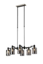 Adamson Swing Arm Telescopic Linear Pendant 6 x E14 Satin Nickel/Satin Black/Smoke Uniform Dimple Cylinder Glass