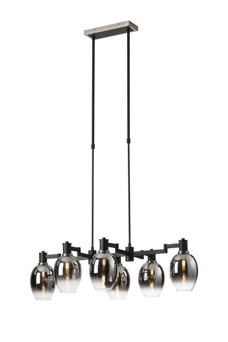 Adamson Swing Arm Telescopic Linear Pendant 6 x E14 Satin Nickel/Satin Black/Smoke Fade Wine Glass Glass