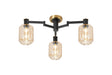 Adamson Swing Arm Flush Ceiling 3 x E14 Brass/Satin Black/Amber Striped Cylinder Glass