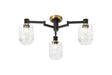 Adamson Swing Arm Flush Ceiling 3 x E14 Brass/Satin Black/Clear Striped Cylinder Glass