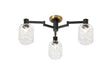 Adamson Swing Arm Flush Ceiling 3 x E14 Brass/Satin Black/Clear Twisted Cylinder Glass