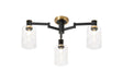 Adamson Swing Arm Flush Ceiling 3 x E14 Brass/Satin Black/Clear Uniform Dimple Cylinder Glass