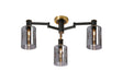 Adamson Swing Arm Flush Ceiling 3 x E14 Brass/Satin Black/Smoke Uniform Dimple Cylinder Glass
