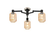 Adamson Swing Arm Flush Ceiling 3 x E14 Satin Nickel/Satin Black/Amber Striped Cylinder Glass