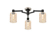 Adamson Swing Arm Flush Ceiling 3 x E14 Satin Nickel/Satin Black/Amber Uniform Dimple Cylinder Glass