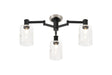 Adamson Swing Arm Flush Ceiling 3 x E14 Satin Nickel/Satin Black/Clear Uniform Dimple Cylinder Glass